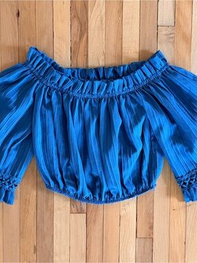 Blue Off-Shoulder Crop Top